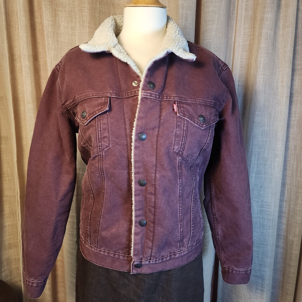 Levi's Premium Type III Sherpa Trucker Jacket Mens S Burgundy 16365-0224
